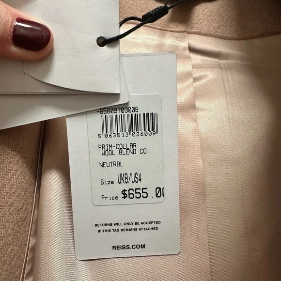 Reiss - NWT tan Wool Blend Coat - Picture 7 of 13